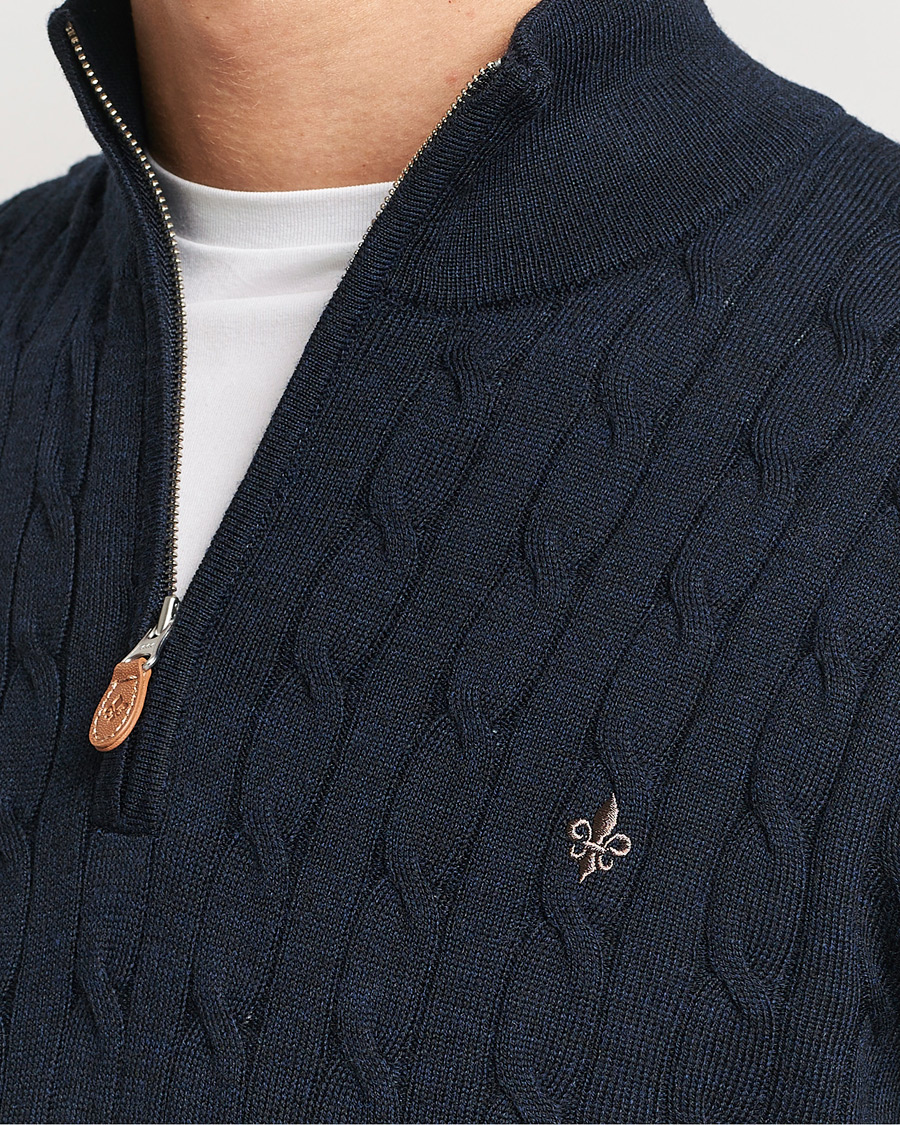 Mies | Puserot | Morris | Merino Cable Half Zip Navy