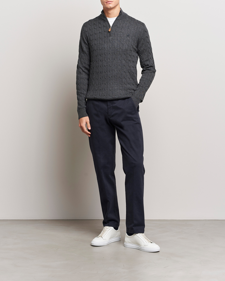 Mies | Puserot | Morris | Merino Cable Half Zip Grey
