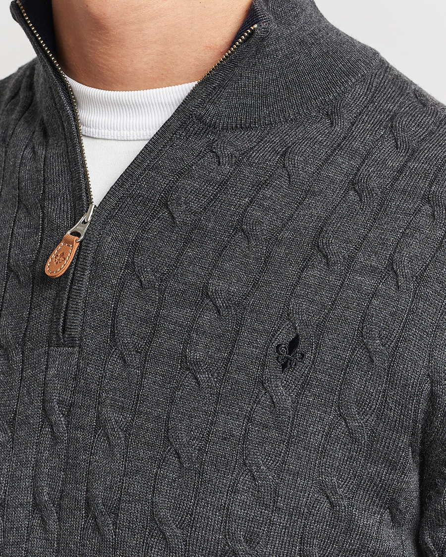 Mies | Puserot | Morris | Merino Cable Half Zip Grey