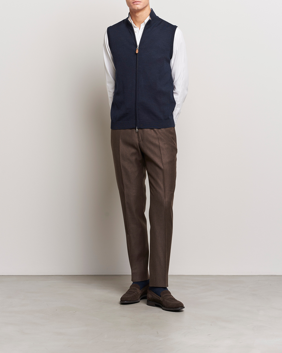 Mies | Puserot | Morris | Merino Zip Vest Navy