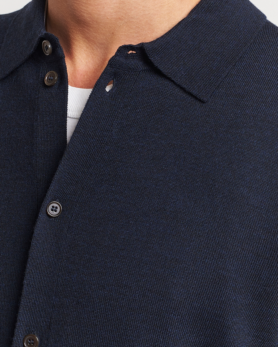 Mies | Puserot | Morris | Merino Knitted Shirt Navy