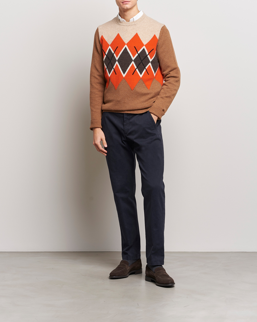 Mies | Puserot | Morris | Ayle Argyle Crew Neck Camel