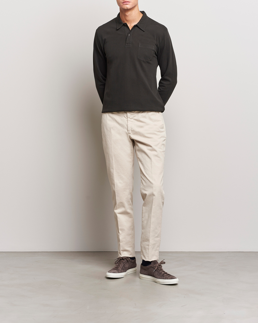 Mies | Puserot | Sunspel | Long Sleeve Riviera Polo Shirt Coffee