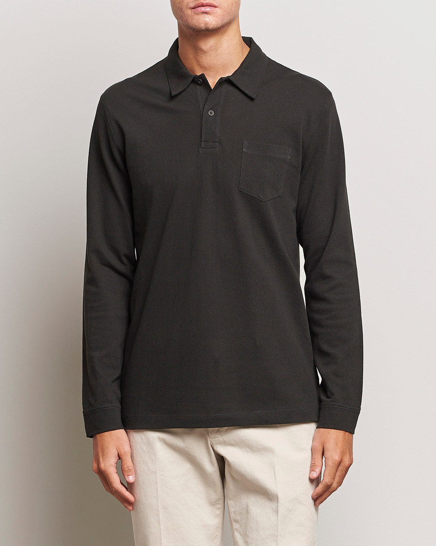 Mies |  | Sunspel | Long Sleeve Riviera Polo Shirt Coffee