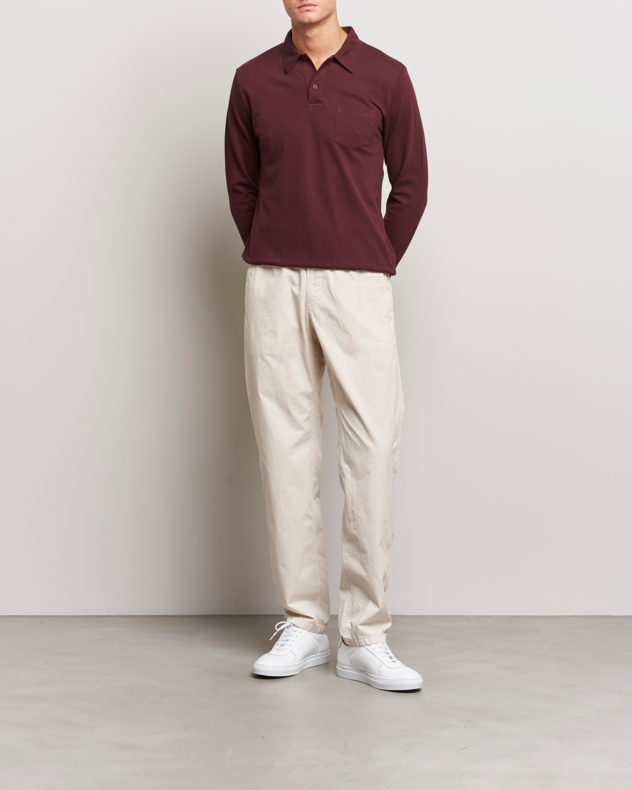 Mies | Puserot | Sunspel | Long Sleeve Riviera Polo Shirt Maroon