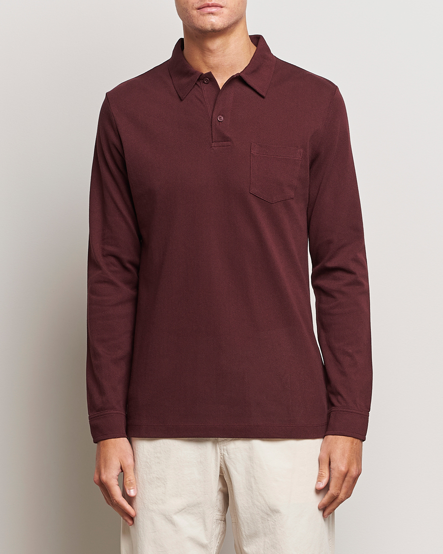 Mies |  | Sunspel | Long Sleeve Riviera Polo Shirt Maroon