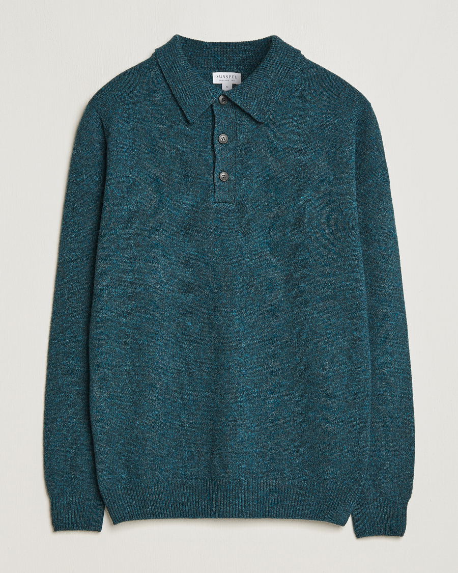 Mies | Puserot | Sunspel | Lambswool Poloshirt Peacock