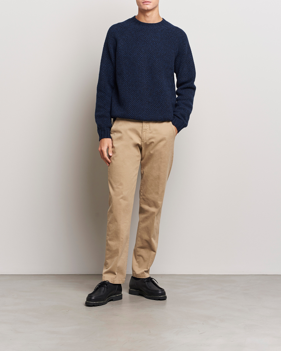 Mies | Puserot | Sunspel | Textured Lambswool Jumper Bright Navy Twist