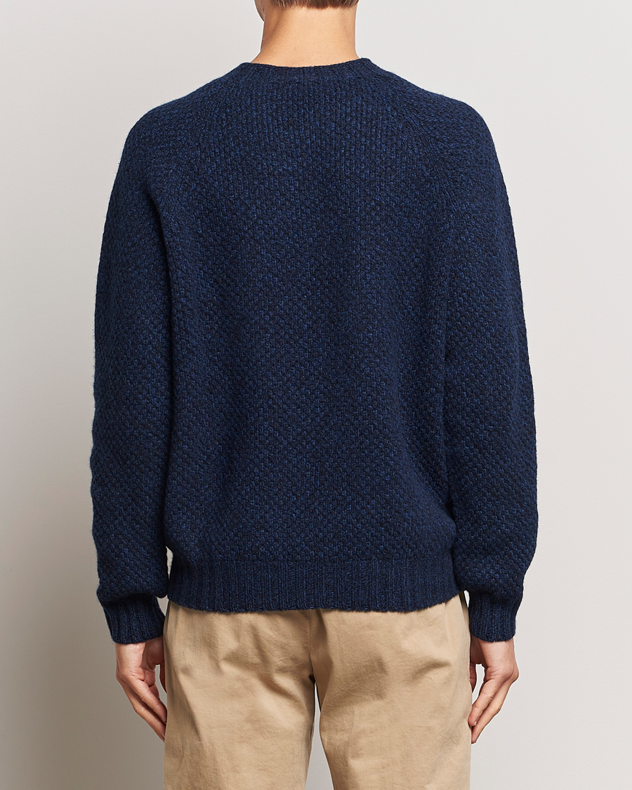 Mies | Puserot | Sunspel | Textured Lambswool Jumper Bright Navy Twist