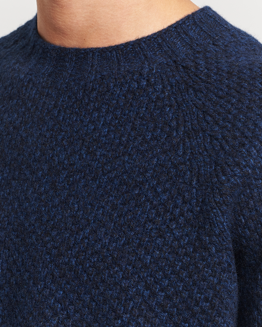 Mies | Puserot | Sunspel | Textured Lambswool Jumper Bright Navy Twist