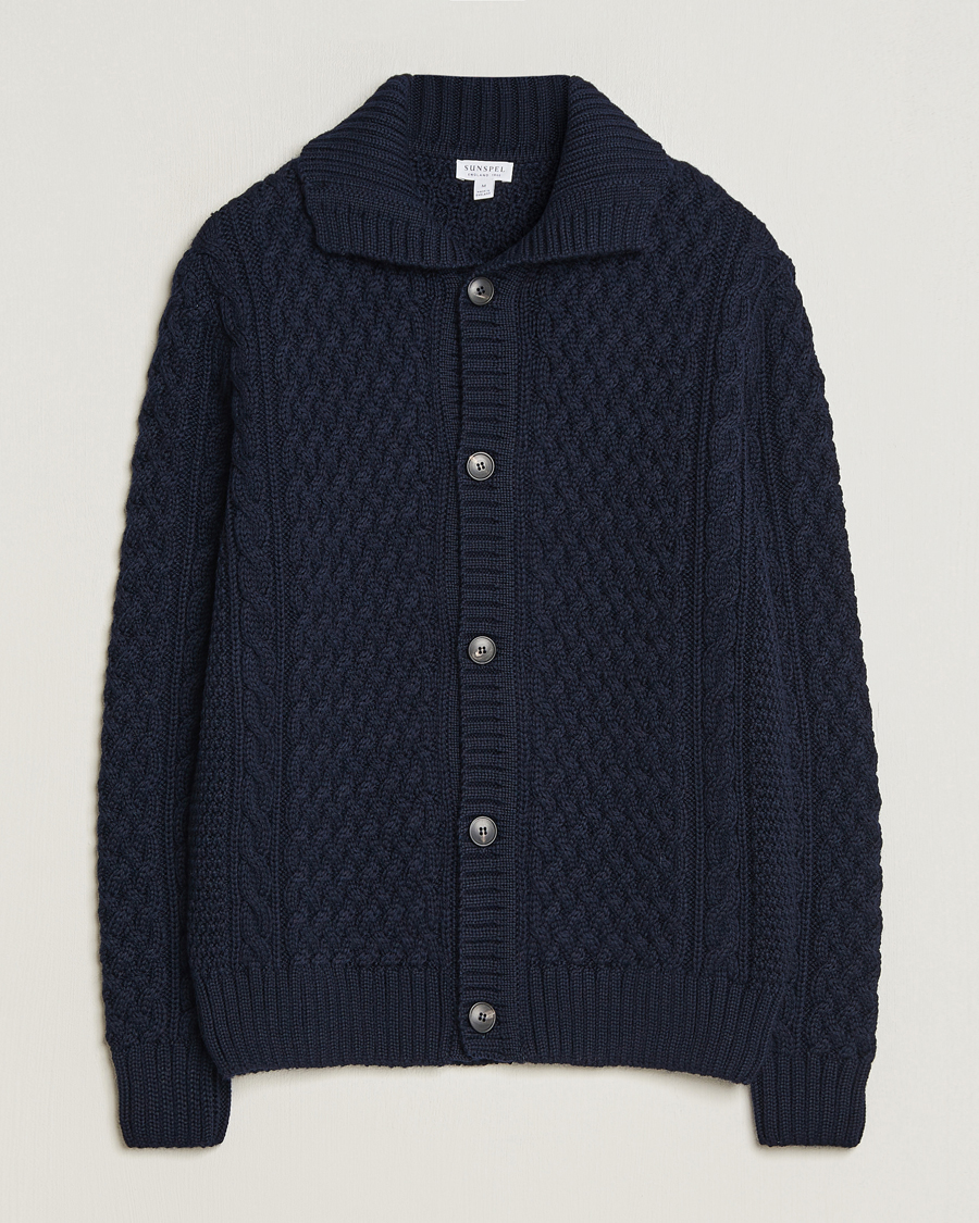 Mies | Puserot | Sunspel | Cable Knit Jacket Navy