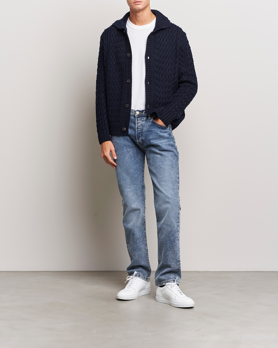 Mies | Puserot | Sunspel | Cable Knit Jacket Navy