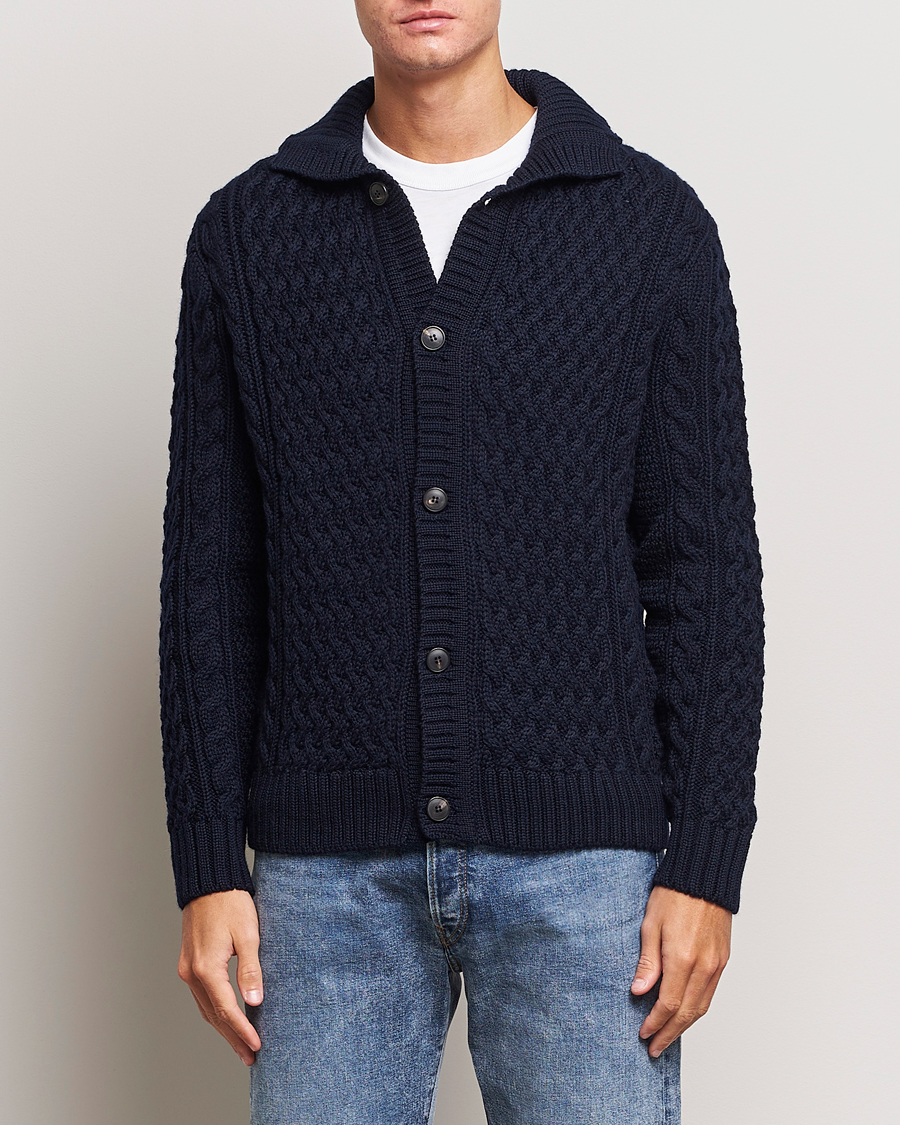 Mies |  | Sunspel | Cable Knit Jacket Navy