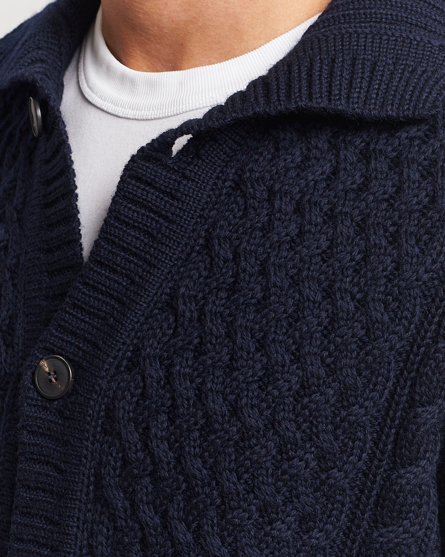 Mies | Puserot | Sunspel | Cable Knit Jacket Navy