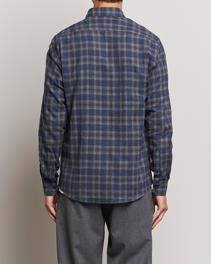 Mies | Kauluspaidat | Sunspel | Brushed Cotton Flannel Shirt Grey/Blue Check