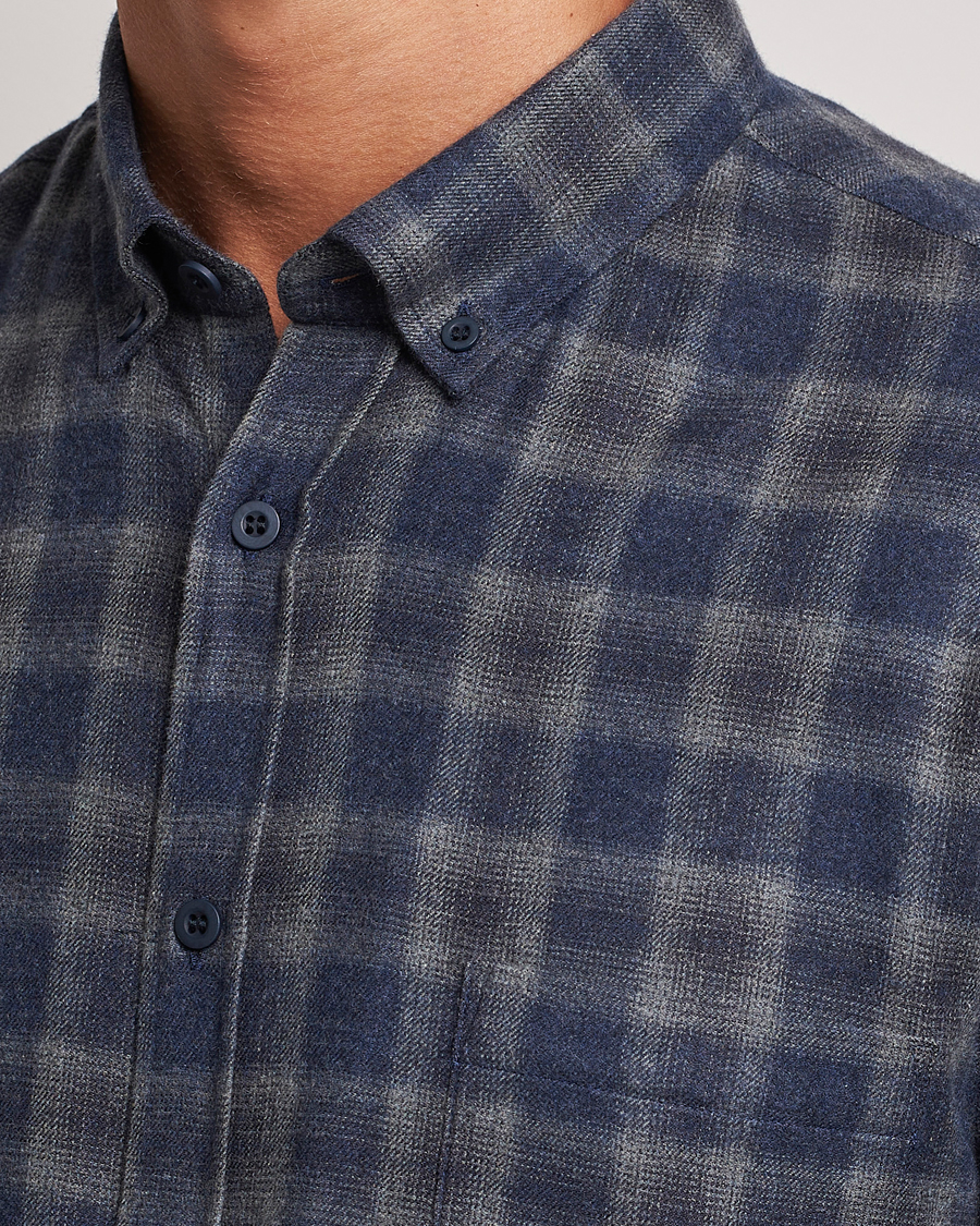 Mies | Kauluspaidat | Sunspel | Brushed Cotton Flannel Shirt Grey/Blue Check