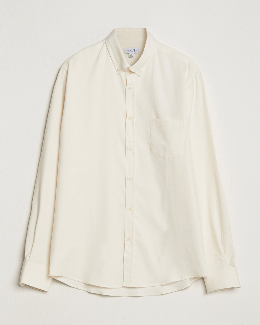 Mies | Kauluspaidat | Sunspel | Brushed Cotton Flannel Shirt Ecru