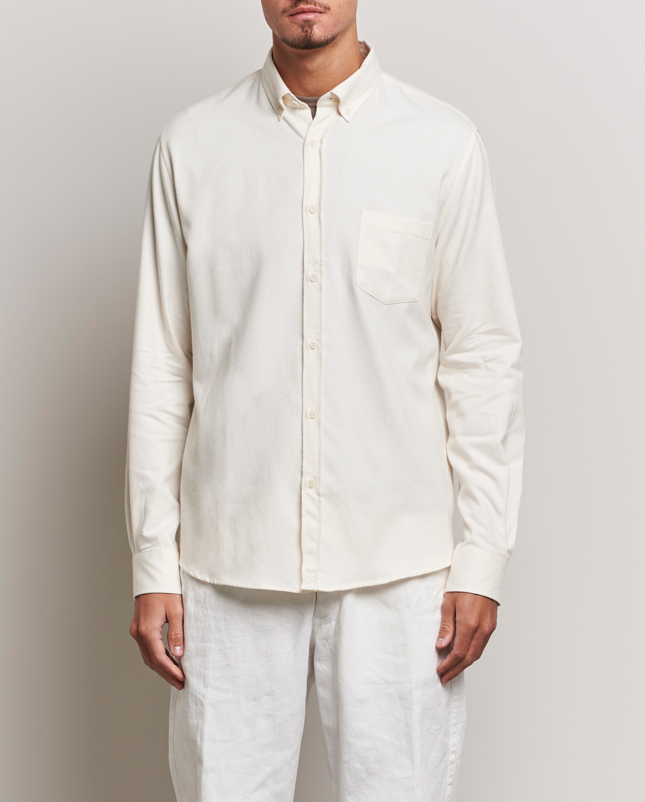 Mies | Sunspel | Sunspel | Brushed Cotton Flannel Shirt Ecru