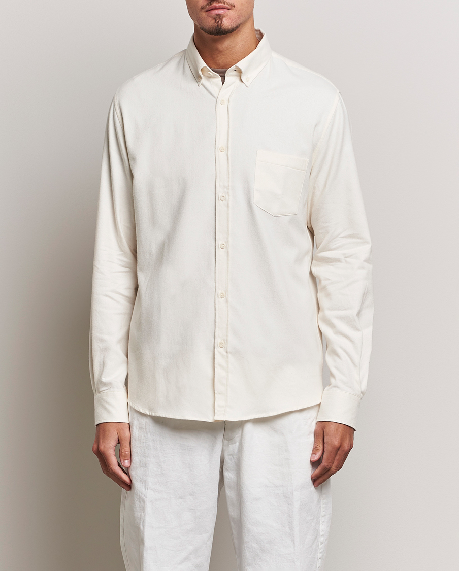 Mies | Kauluspaidat | Sunspel | Brushed Cotton Flannel Shirt Ecru