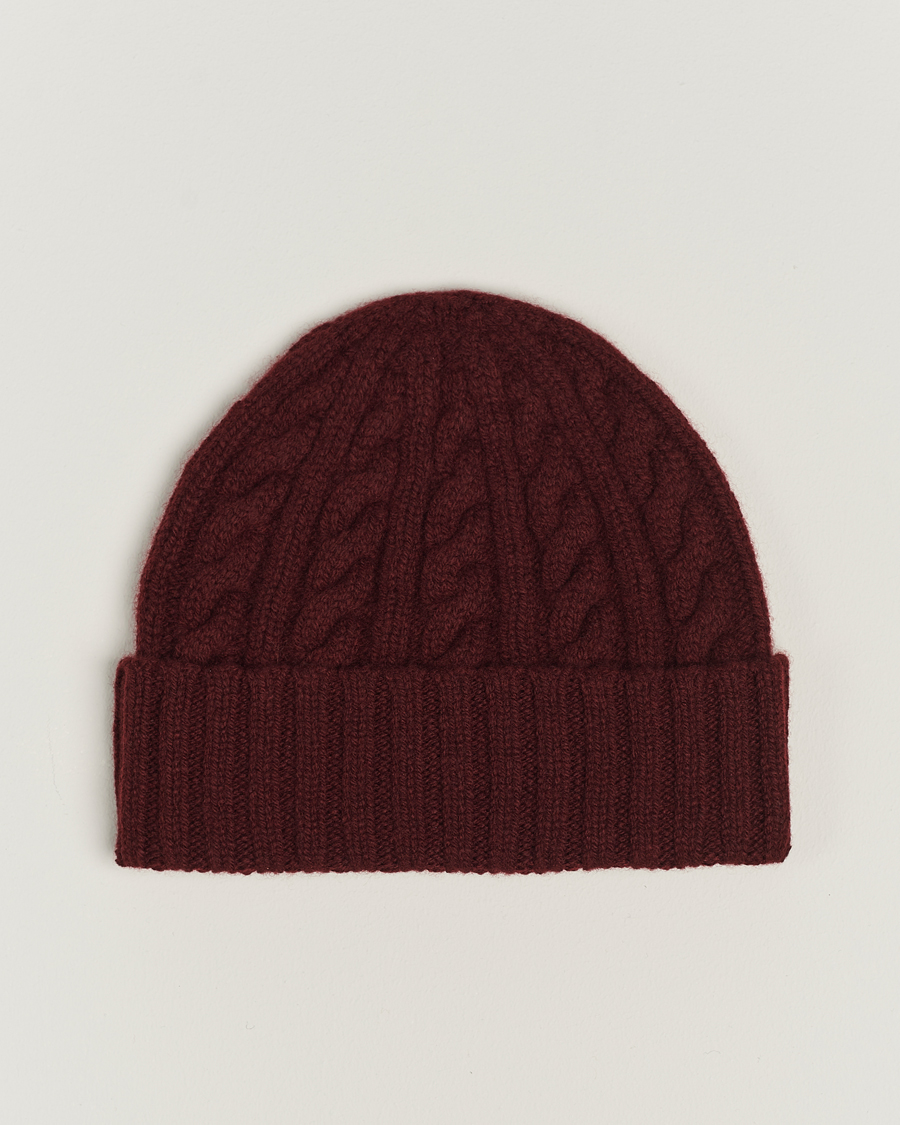 Mies |  | Sunspel | Lambswool Cable Hat Maroon
