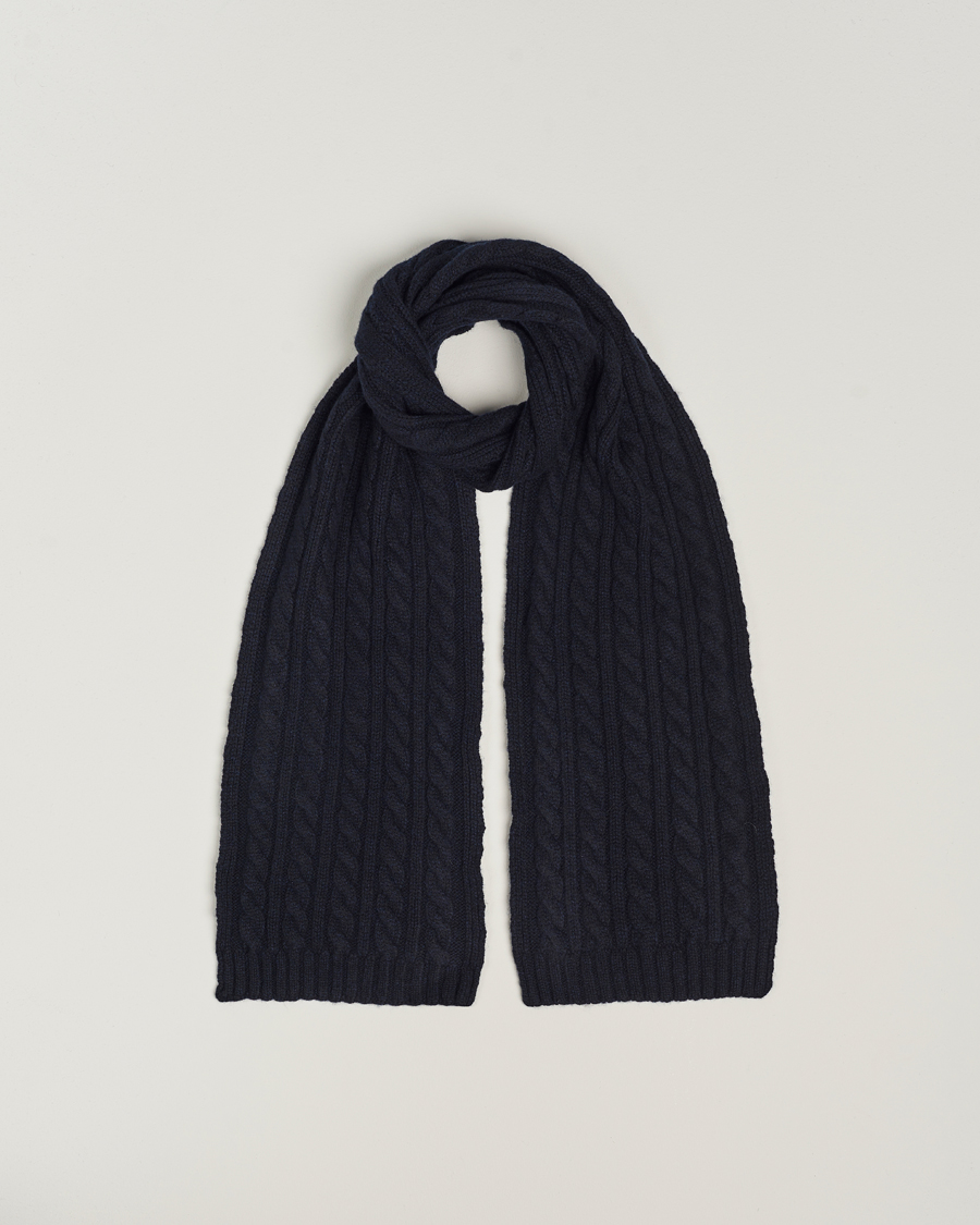 Mies | Sunspel Lambswool Cable Scarf Dark Navy | Sunspel | Lambswool Cable Scarf Dark Navy