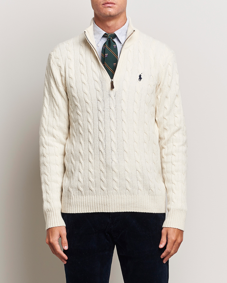 Mies |  | Polo Ralph Lauren | Wool/Cashmere Cable Half Zip Andover Cream
