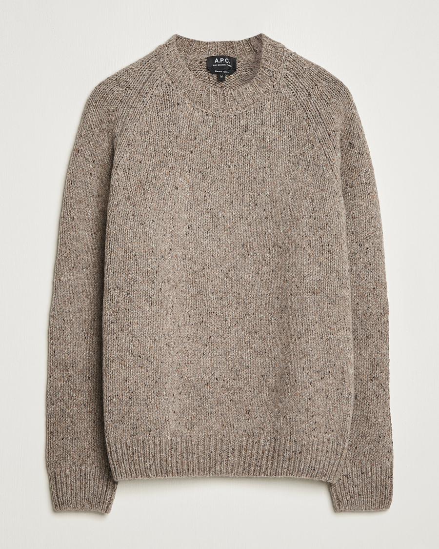 Mies | Puserot | A.P.C. | Harris Wool Knitted Crew Neck Sweater Taupe