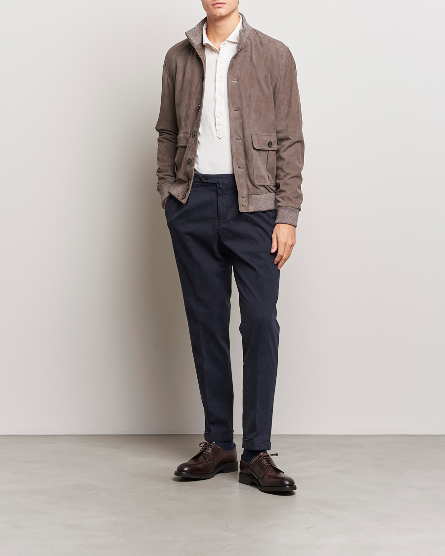 Mies | Housut | Briglia 1949 | Easy Fit Pleated Cotton Stretch Chino Navy