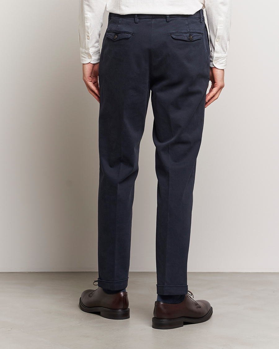 Mies | Housut | Briglia 1949 | Easy Fit Pleated Cotton Stretch Chino Navy