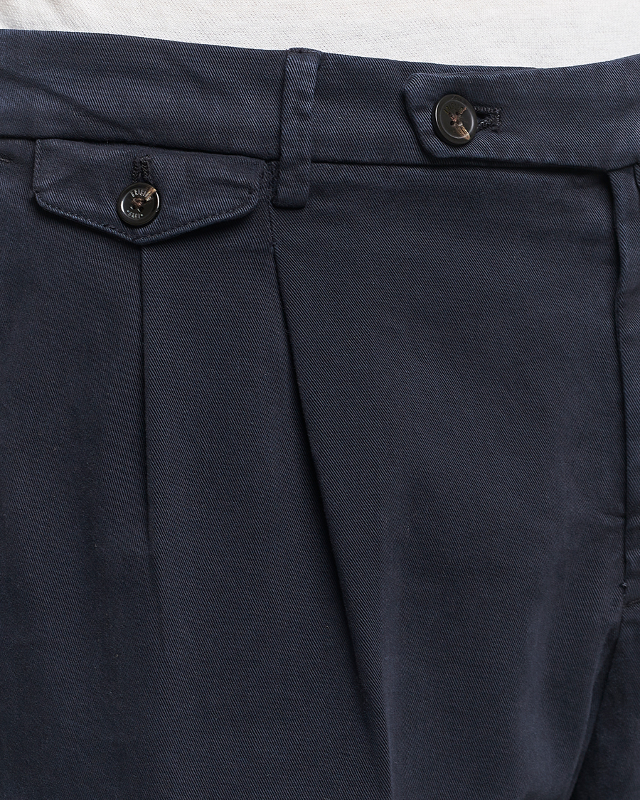 Mies | Housut | Briglia 1949 | Easy Fit Pleated Cotton Stretch Chino Navy