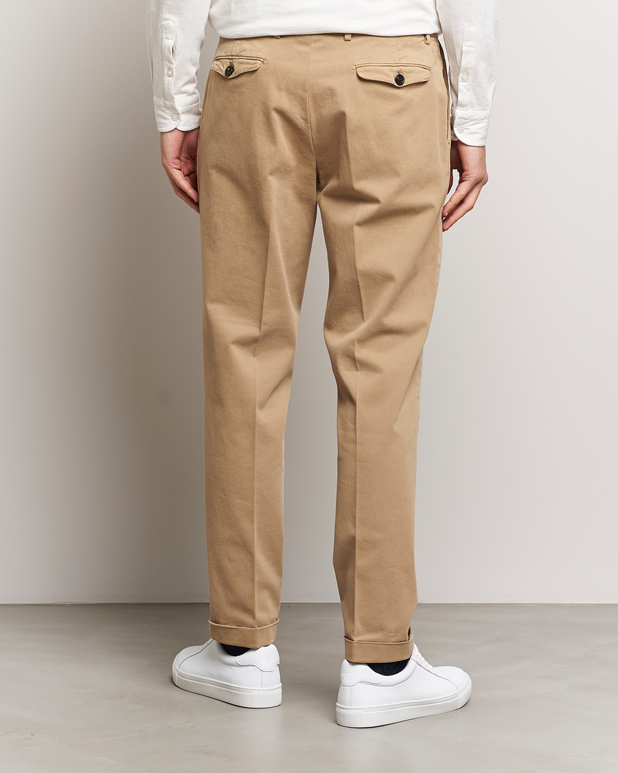 Mies | Housut | Briglia 1949 | Easy Fit Pleated Cotton Stretch Chino Beige