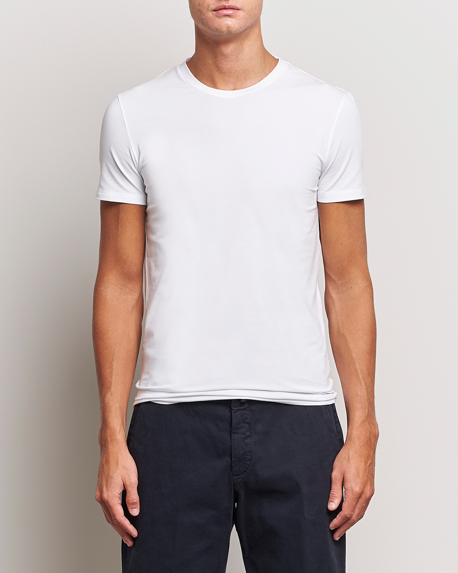 Mies | Valkoiset t-paidat | Zegna | Stretch Cotton Round Neck T-Shirt White
