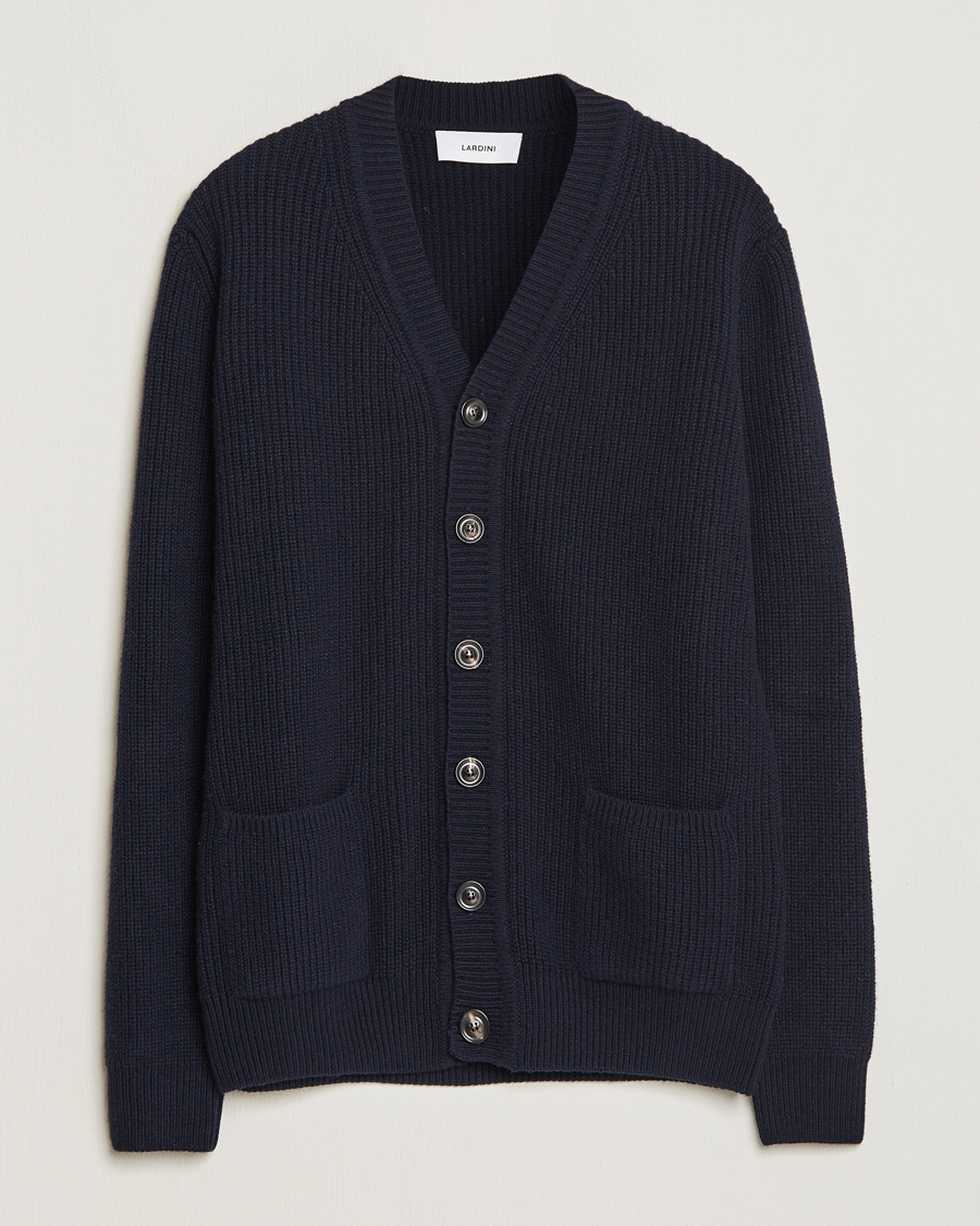 Mies | Puserot | Lardini | Wool/Cashmere Knitted Cardigan Navy