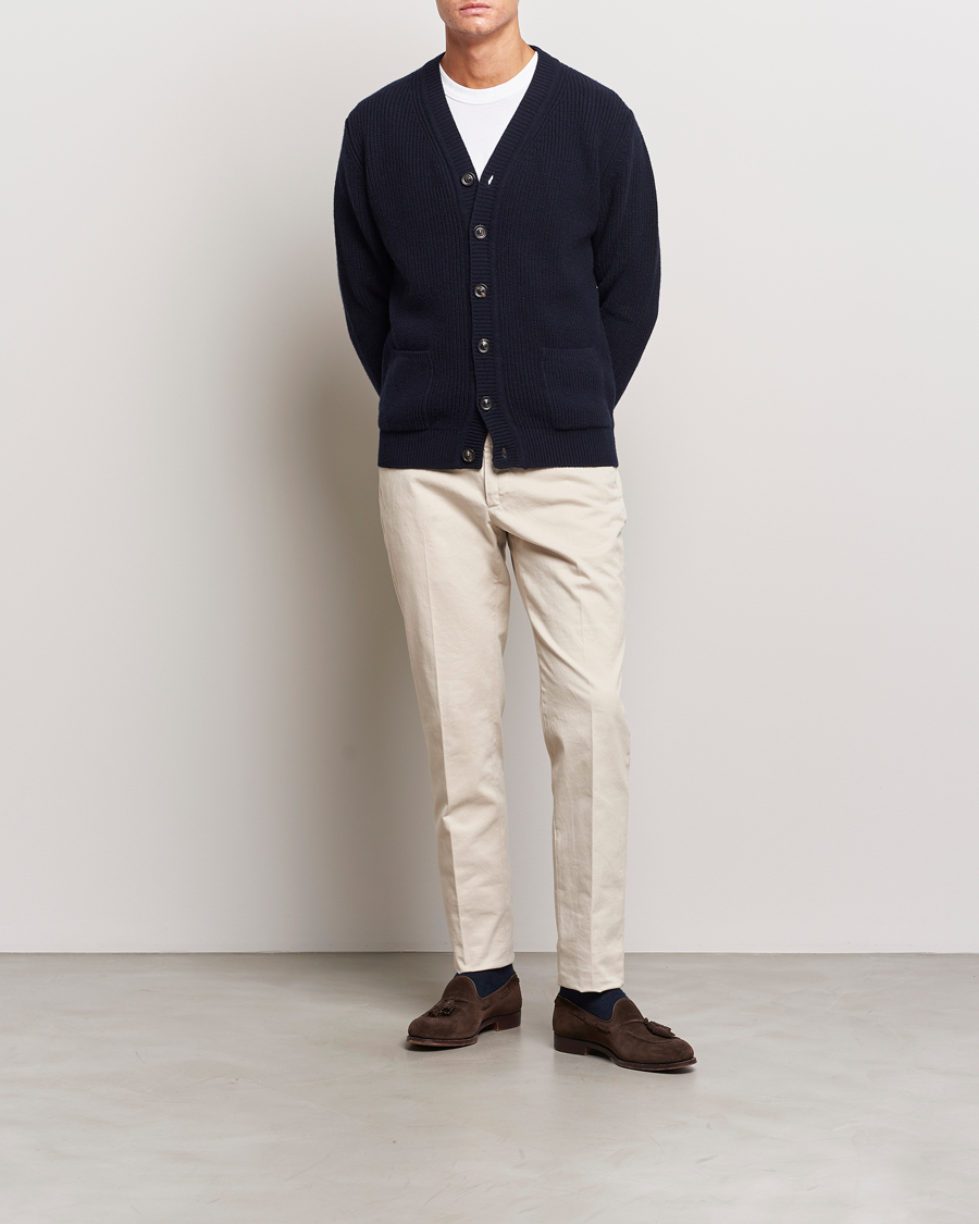 Mies | Puserot | Lardini | Wool/Cashmere Knitted Cardigan Navy