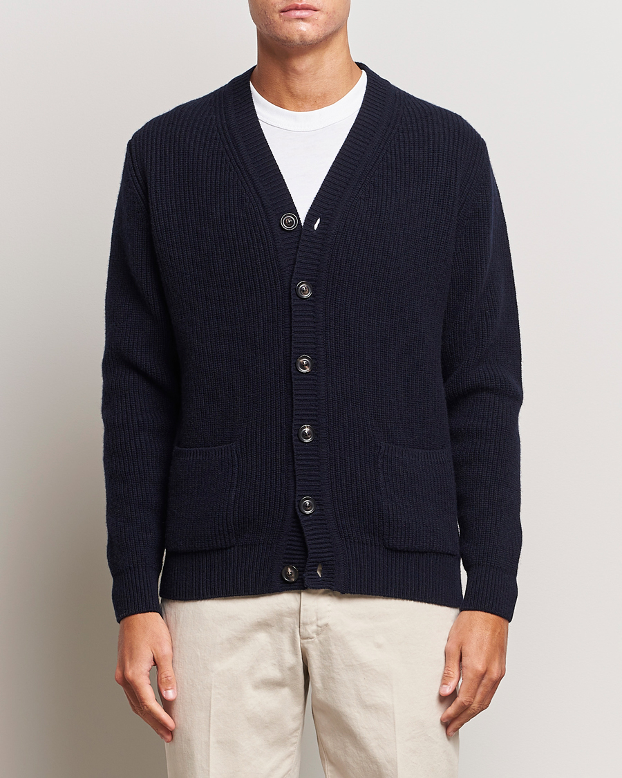 Mies | Neuletakit | Lardini | Wool/Cashmere Knitted Cardigan Navy