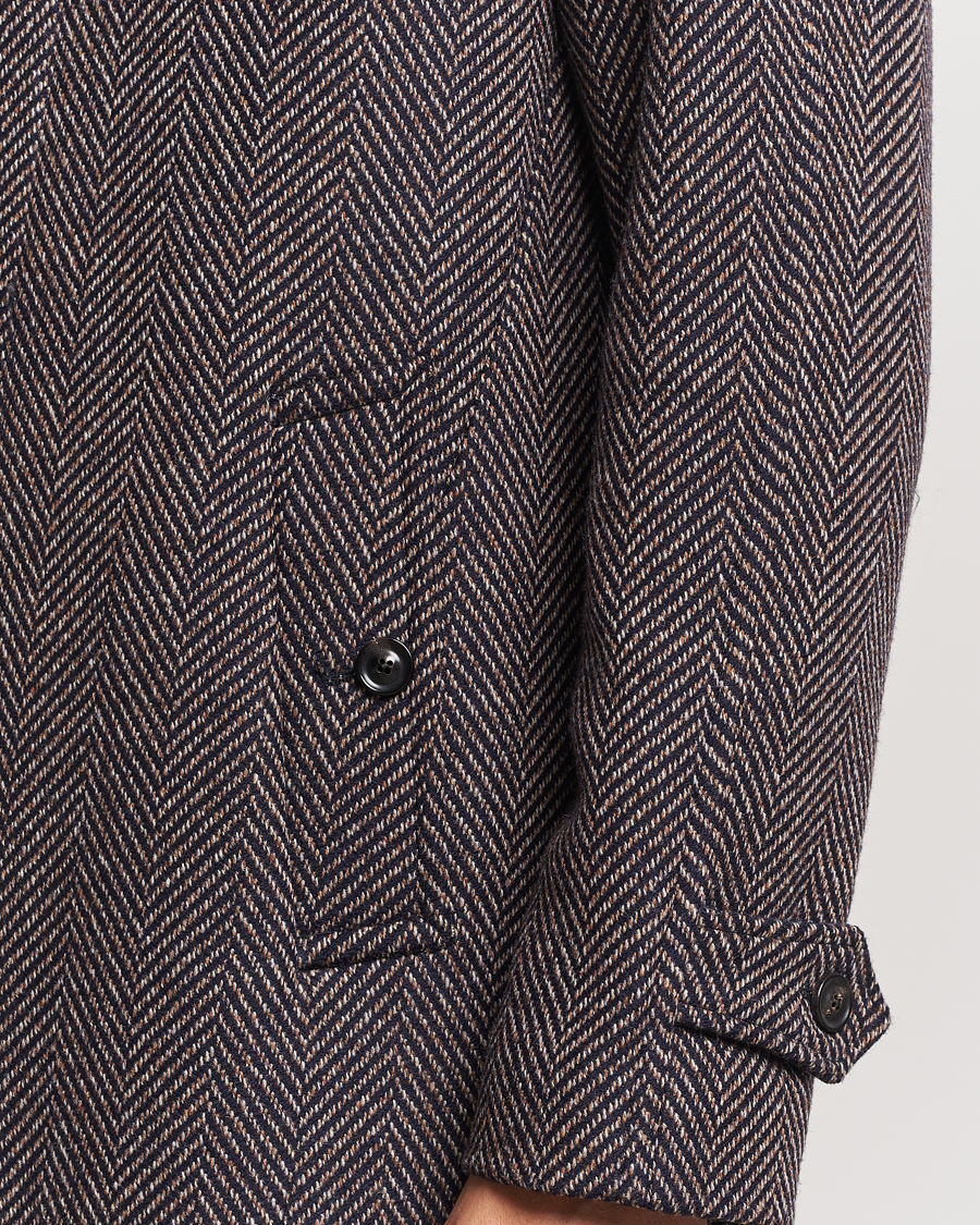Mies | Takit | Lardini | Wool/Cashmere Herringbone Raglan Coat Navy/Brown