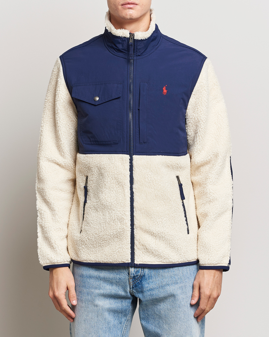 Mies |  | Polo Ralph Lauren | Bonded Sherpa Full Zip Sweater Cream/Newport Navy