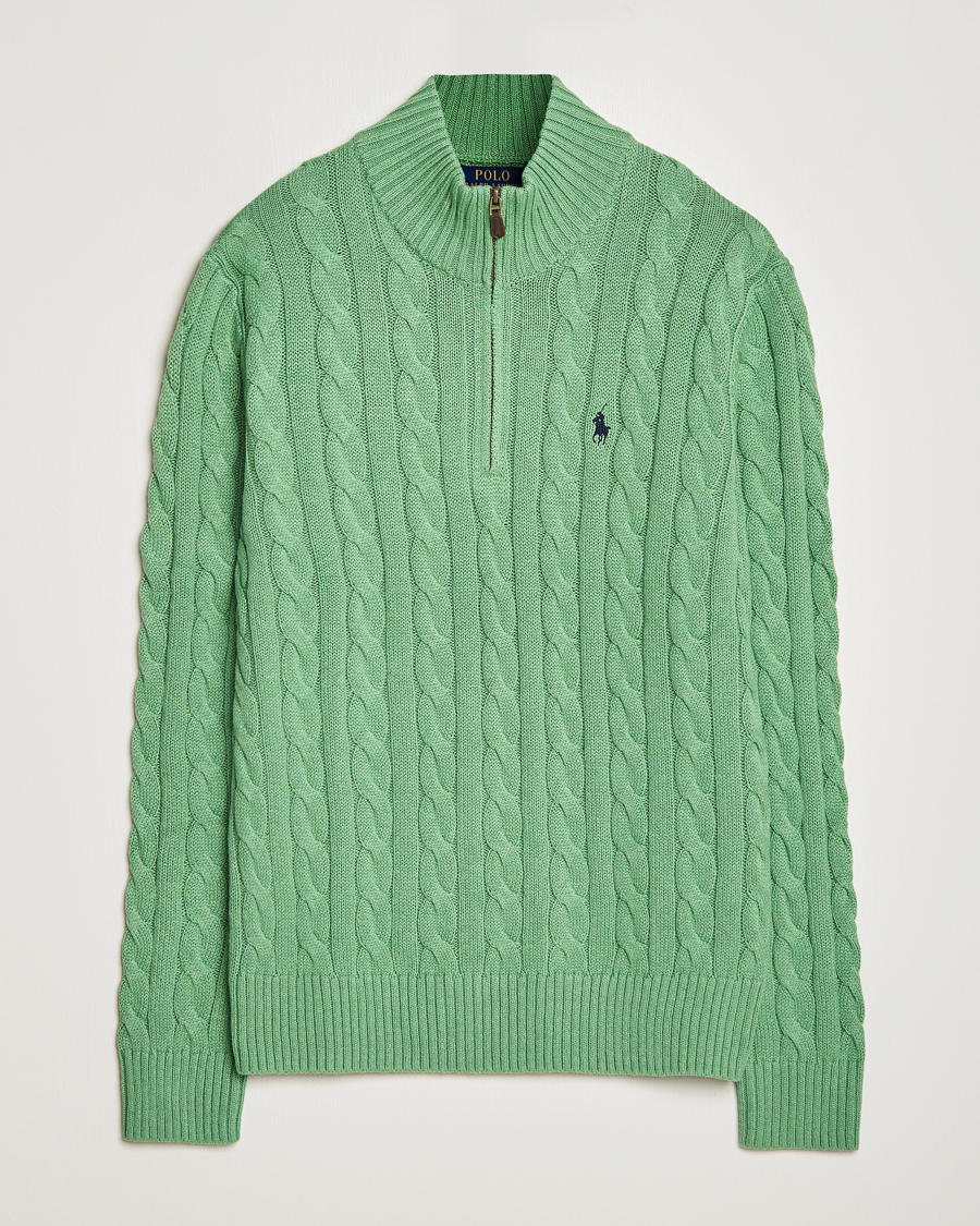 Mies | Puserot | Polo Ralph Lauren | Cotton Cable Half Zip Sweater Field Green Heather