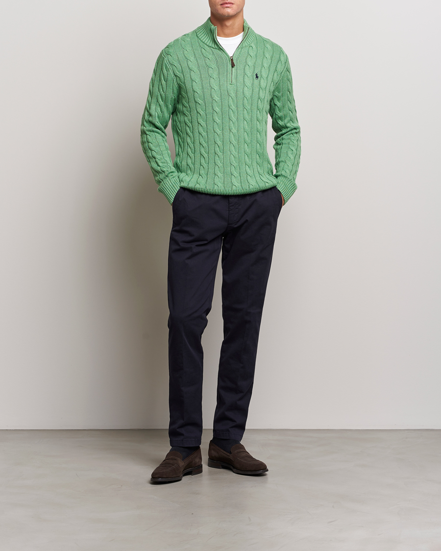 Mies | Puserot | Polo Ralph Lauren | Cotton Cable Half Zip Sweater Field Green Heather