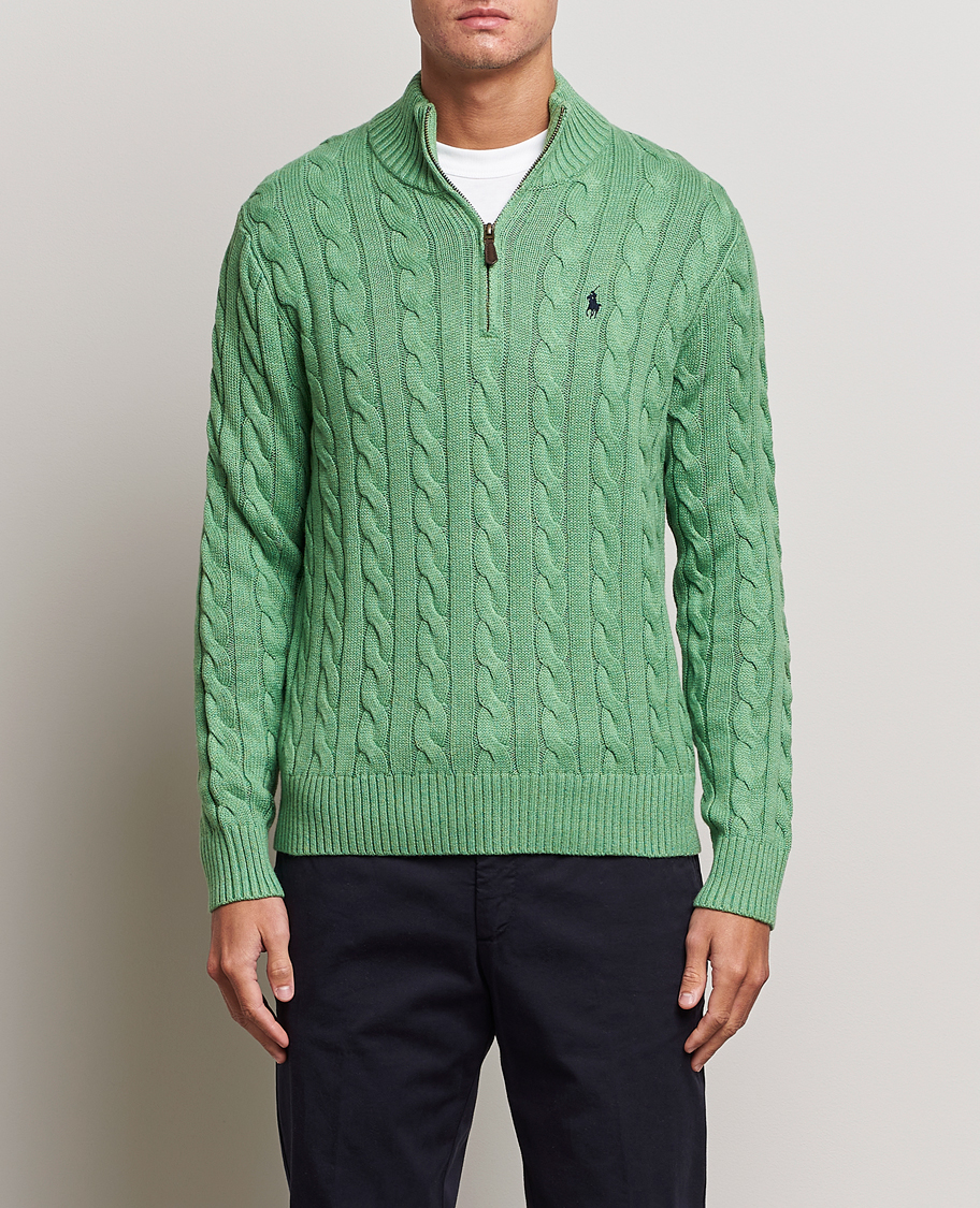 Mies | Puserot | Polo Ralph Lauren | Cotton Cable Half Zip Sweater Field Green Heather