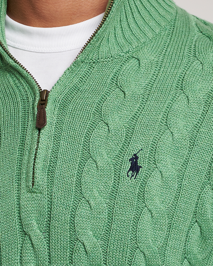 Mies | Puserot | Polo Ralph Lauren | Cotton Cable Half Zip Sweater Field Green Heather