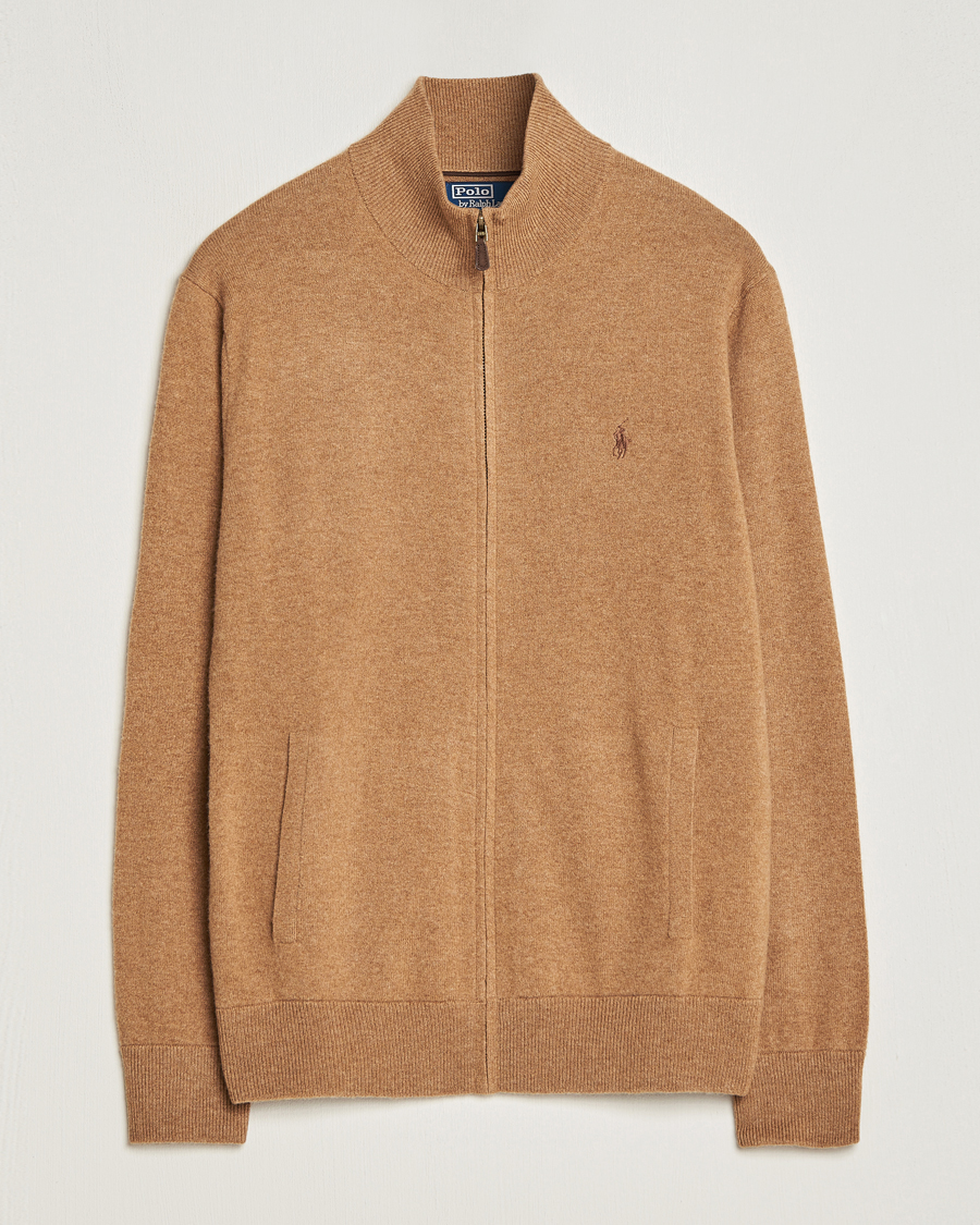 Mies | Puserot | Polo Ralph Lauren | Merino Knitted Full Zip Sweater Latte Brown Heather