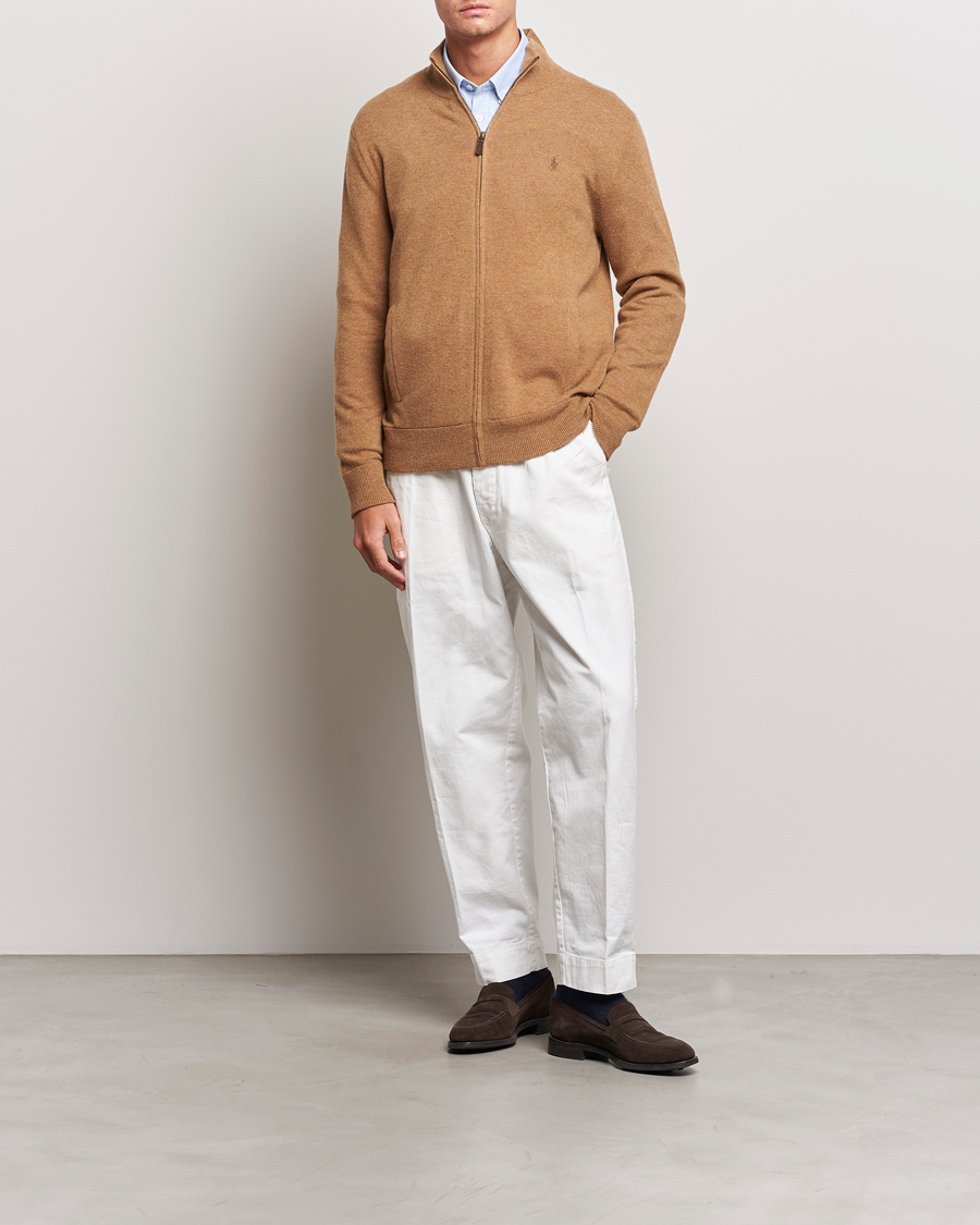 Mies | Puserot | Polo Ralph Lauren | Merino Knitted Full Zip Sweater Latte Brown Heather