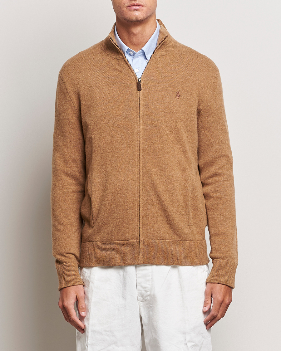 Mies | Puserot | Polo Ralph Lauren | Merino Knitted Full Zip Sweater Latte Brown Heather