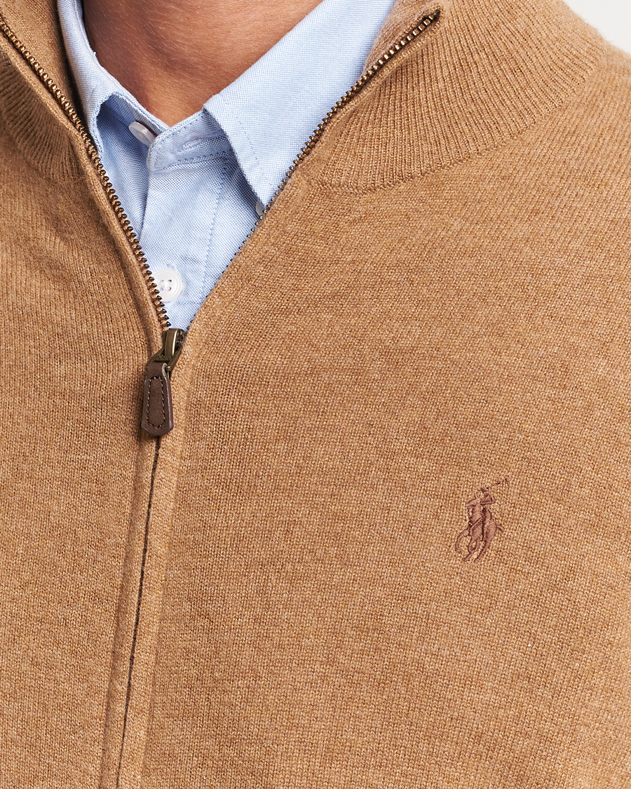 Mies | Puserot | Polo Ralph Lauren | Merino Knitted Full Zip Sweater Latte Brown Heather