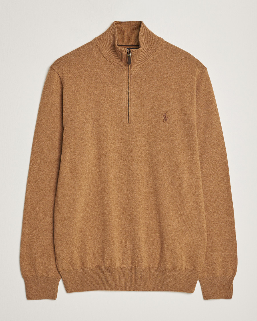 Mies | Puserot | Polo Ralph Lauren | Merino Knitted Half Zip Sweater Latte Brown Heather