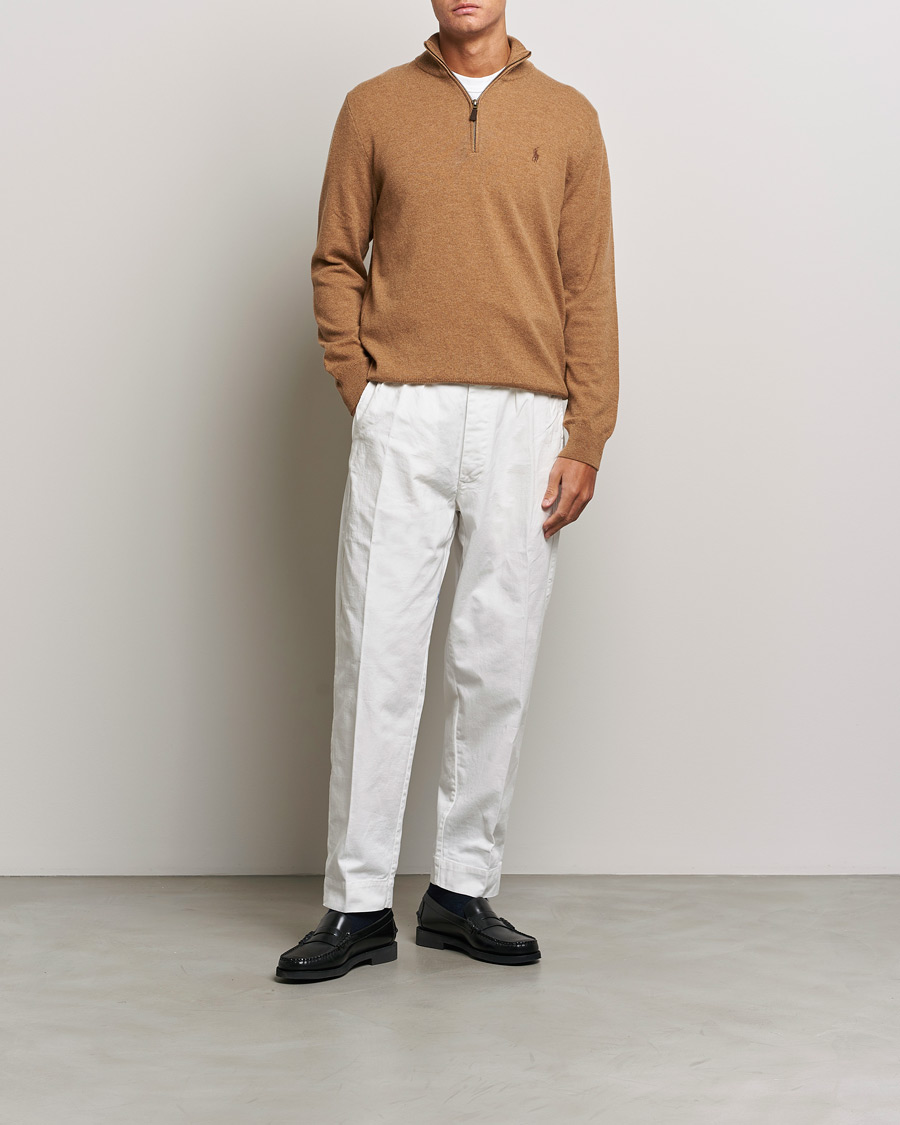 Mies | Puserot | Polo Ralph Lauren | Merino Knitted Half Zip Sweater Latte Brown Heather