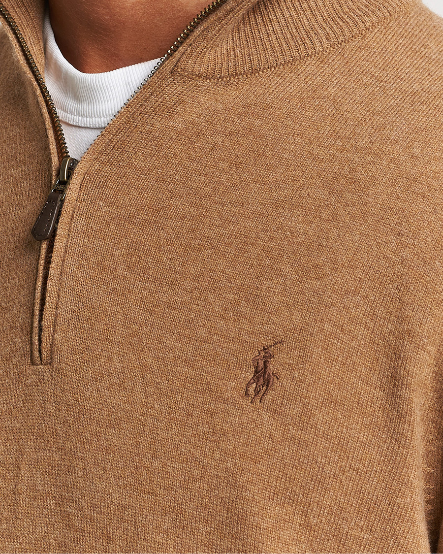 Mies | Puserot | Polo Ralph Lauren | Merino Knitted Half Zip Sweater Latte Brown Heather