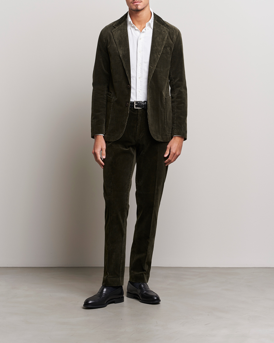Mies | Housut | Polo Ralph Lauren | Corduroy Pleated Trousers Oil Cloth Green