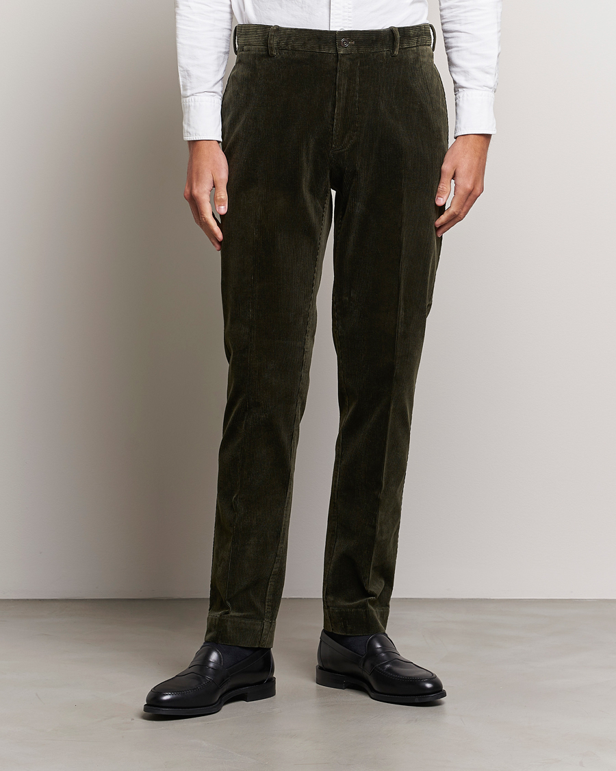 Mies | Vakosamettihousut | Polo Ralph Lauren | Corduroy Pleated Trousers Oil Cloth Green